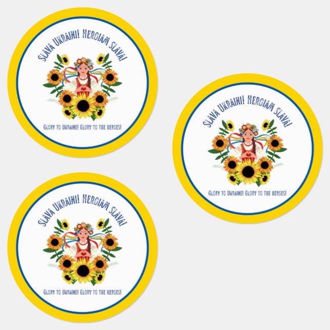 Ukrainian Girl Glory to Ukraine Waterproof Labels (Group)
