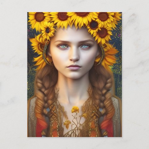 Ukrainian Girl of Amulets  Sunflowers Digital Art Postcard