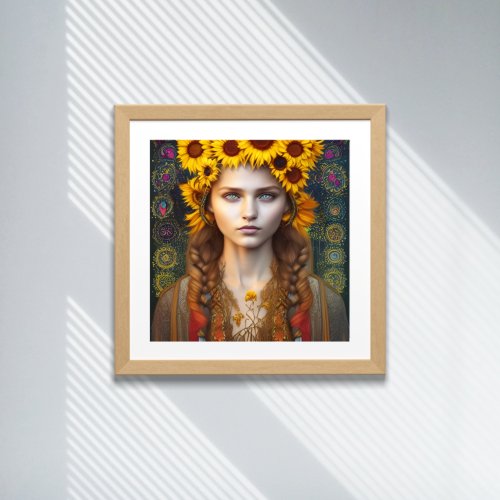 Ukrainian Girl of Amulets  Sunflowers Digital Art Poster