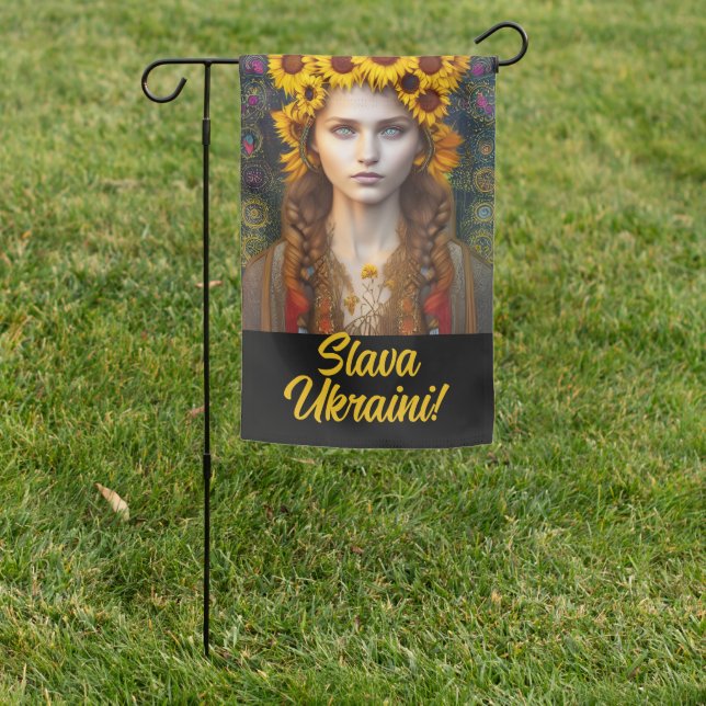 Ukrainian Girl of Amulets & Sunflowers  Garden Flag (In SItu)