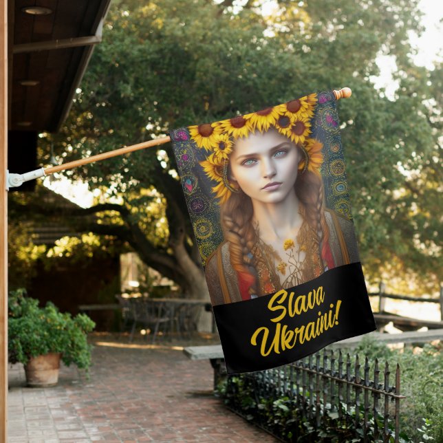 Ukrainian Girl of Amulets & Sunflowers  House Flag (In SItu)