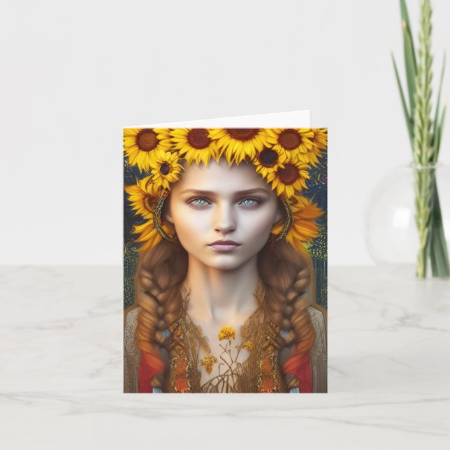 Ukrainian Girl of Amulets & Sunflowers Note Cards (Front)