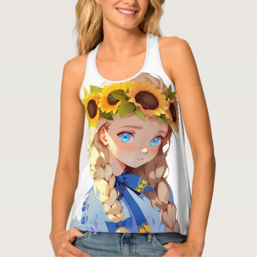 Ukrainian girl Sunflowers anime style Tank Top