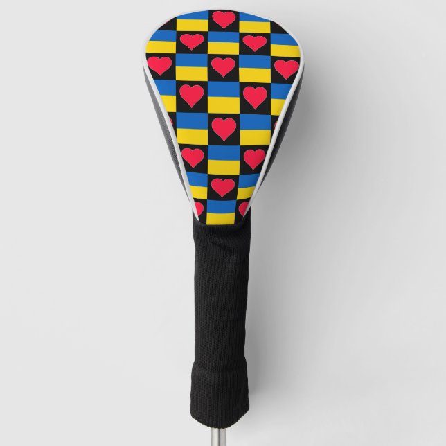 Ukrainian Golf Lover Heart Pattern Ukraine Flag Golf Head Cover (Front)
