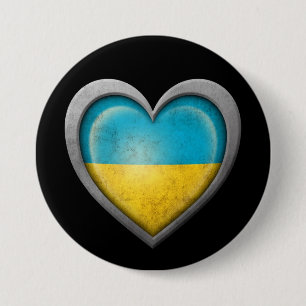 Ukrainian Heart Flag with Metal Effect Button