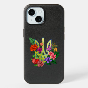 Ukrainian heraldry trident tryzub blooming flowers iPhone 15 case