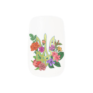 Ukrainian heraldry trident tryzub blooming flowers minx nail art