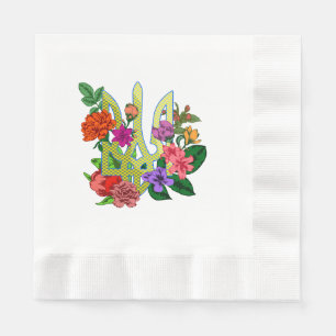 Ukrainian heraldry trident tryzub blooming flowers napkins