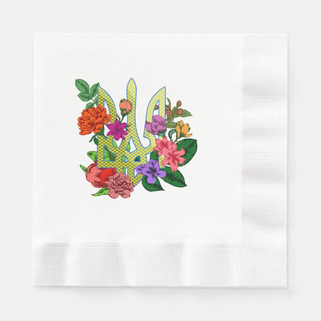 Ukrainian heraldry trident tryzub blooming flowers napkins (Front)