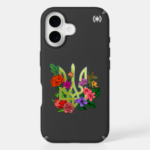 Ukrainian heraldry trident tryzub blooming flowers iPhone 16 case