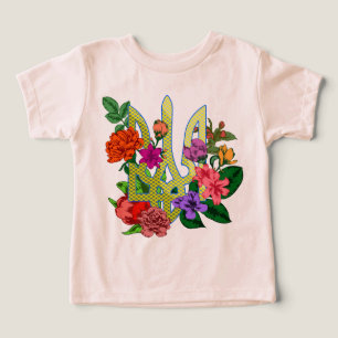 Ukrainian heraldry trident tryzub blooming flowers toddler t-shirt