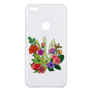 Ukrainian heraldry trident tryzub blooming flowers uncommon google pixel XL case