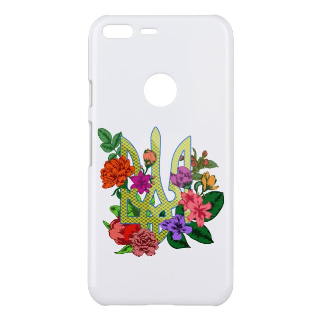 Ukrainian heraldry trident tryzub blooming flowers uncommon google pixel XL case (Back)