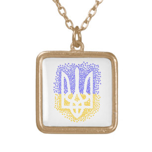 Ukrainian heraldry trident tryzub scattering stars gold plated necklace