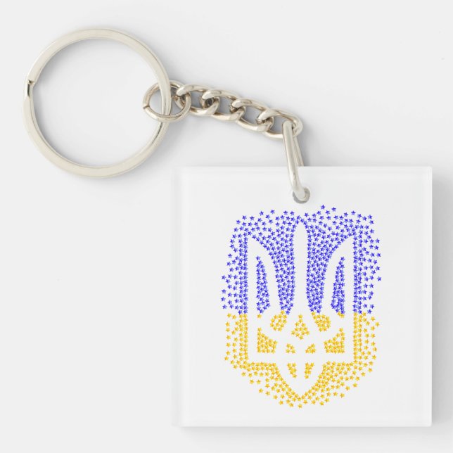 Ukrainian heraldry trident tryzub scattering stars keychain (Front)