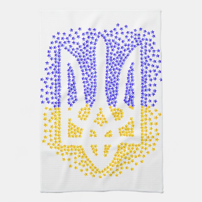 Ukrainian heraldry trident tryzub scattering stars kitchen towel (Vertical)