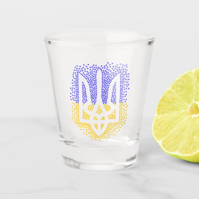 Ukrainian heraldry trident tryzub scattering stars shot glass (Front)