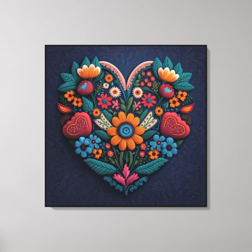 Ukrainian Inspired Heart of Flowers Canvas Print