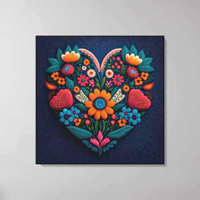 Ukrainian Inspired Heart of Flowers Canvas Print (Front)