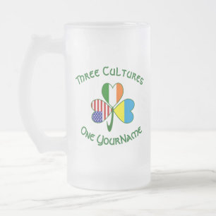 Ukrainian Irish American Flags Shamrock Personal Frosted Glass Beer Mug