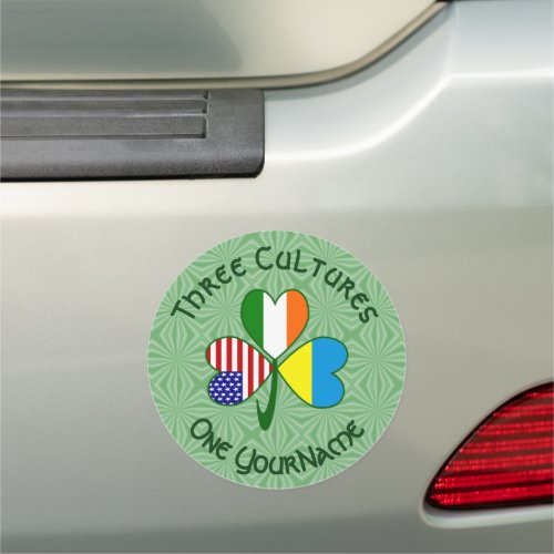 Ukrainian Irish USA Flags Shamrock Personalized Car Magnet