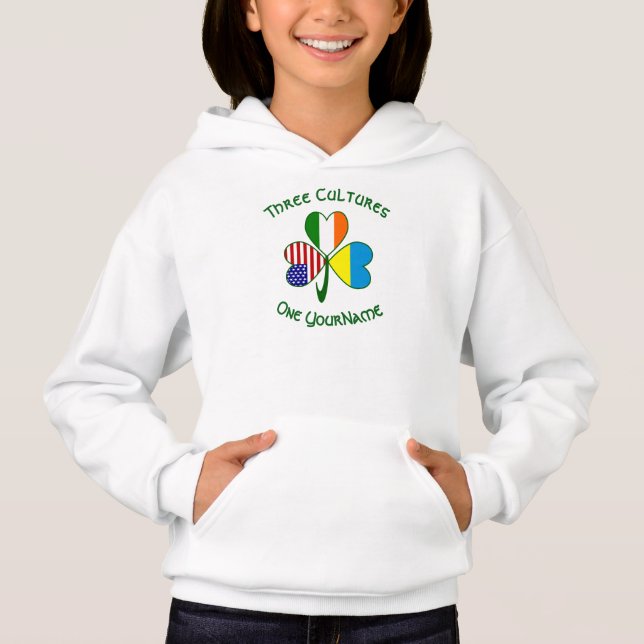 Ukrainian Irish USA Flags Shamrock Personalized Hoodie (Front)