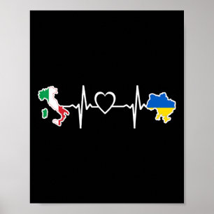 Ukrainian Italian Flag - Ukraine Italy Heartbeat Poster