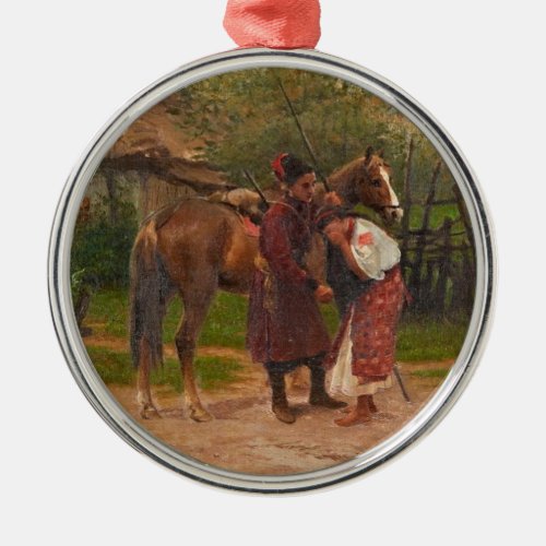 Ukrainian Kozak with Weeping Girl Metal Ornament