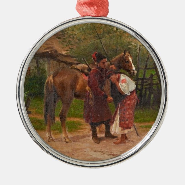 Ukrainian Kozak with Weeping Girl Metal Ornament (Front)