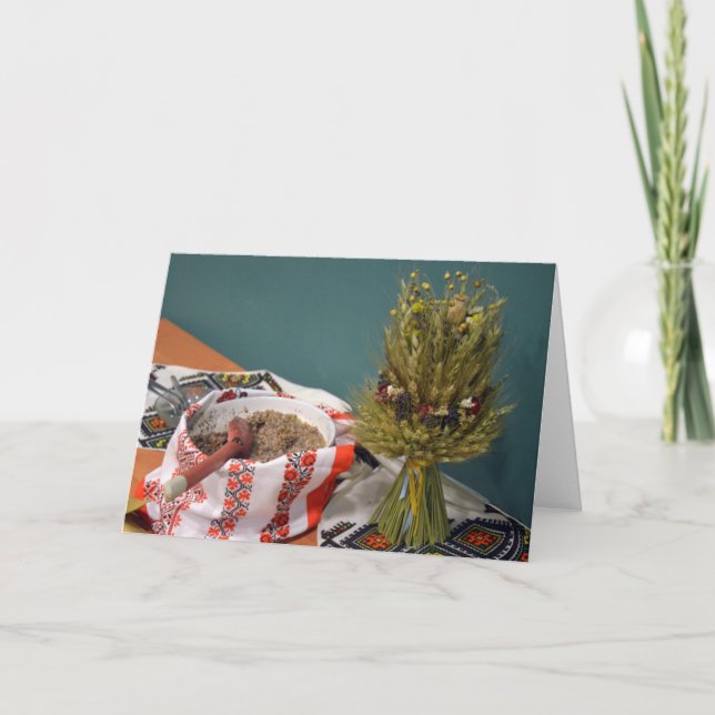 Ukrainian Kutya and Didukh Holiday Card (Front)