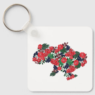 Ukrainian map in floral pattern. Ukraine Keychain
