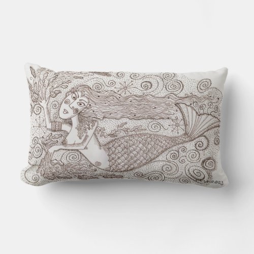 Ukrainian Mermaid Folk Art Lumbar Pillow