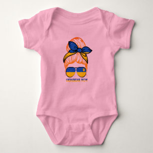 Ukrainian Mom Ukraine Flag Messy Bun Mom Life Baby Bodysuit