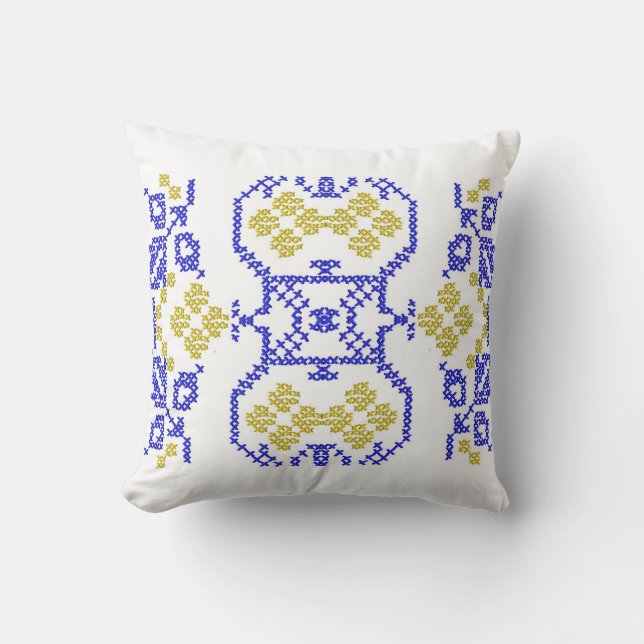 Ukrainian motive. Folk embroidery yellow blue Thro Throw Pillow (Front)
