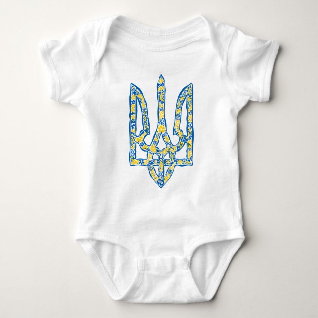 Ukrainian national emblem trident tryzub ethnical  baby bodysuit (Front)