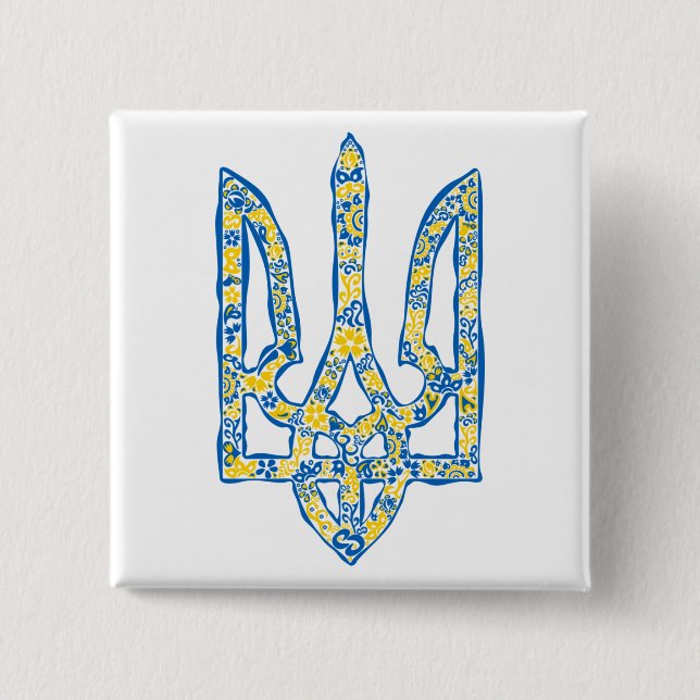 Ukrainian national emblem trident tryzub ethnical button (Front)
