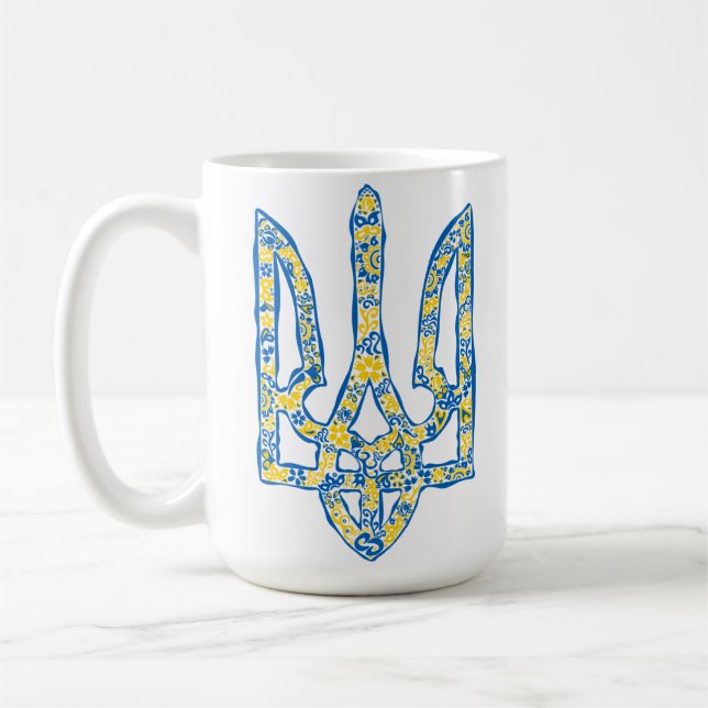 Ukrainian national emblem trident tryzub ethnical coffee mug (Left)