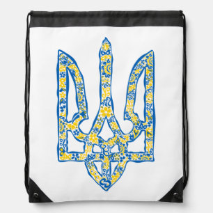 Ukrainian national emblem trident tryzub ethnical drawstring bag