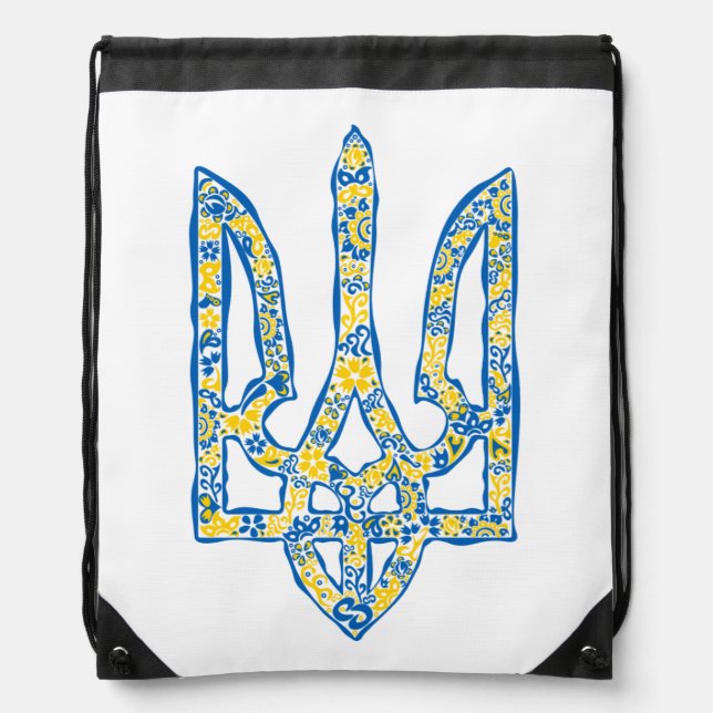 Ukrainian national emblem trident tryzub ethnical drawstring bag (Front)
