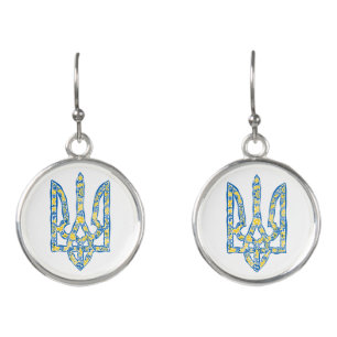 Ukrainian national emblem trident tryzub ethnical earrings