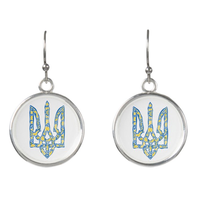 Ukrainian national emblem trident tryzub ethnical earrings (Front)