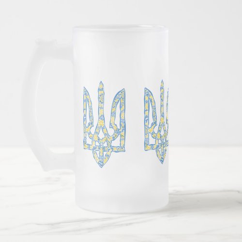 Ukrainian national emblem trident tryzub ethnical frosted glass beer mug