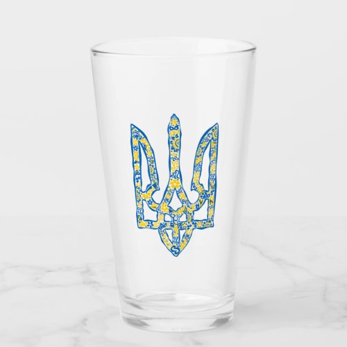 Ukrainian national emblem trident tryzub ethnical glass