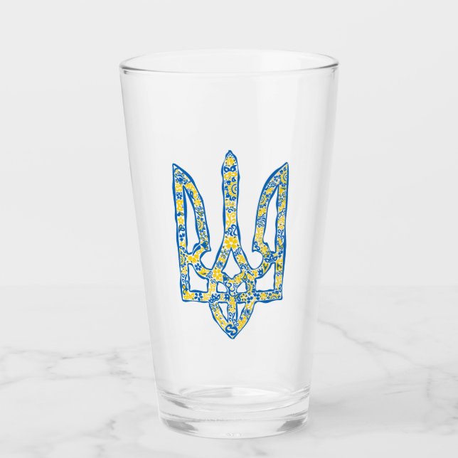 Ukrainian national emblem trident tryzub ethnical glass (Front)
