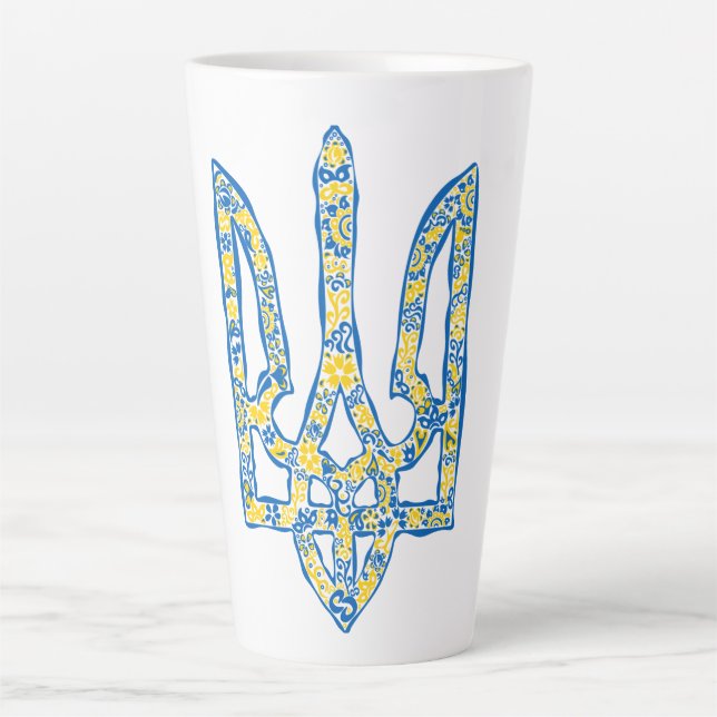 Ukrainian national emblem trident tryzub ethnical latte mug (Front)