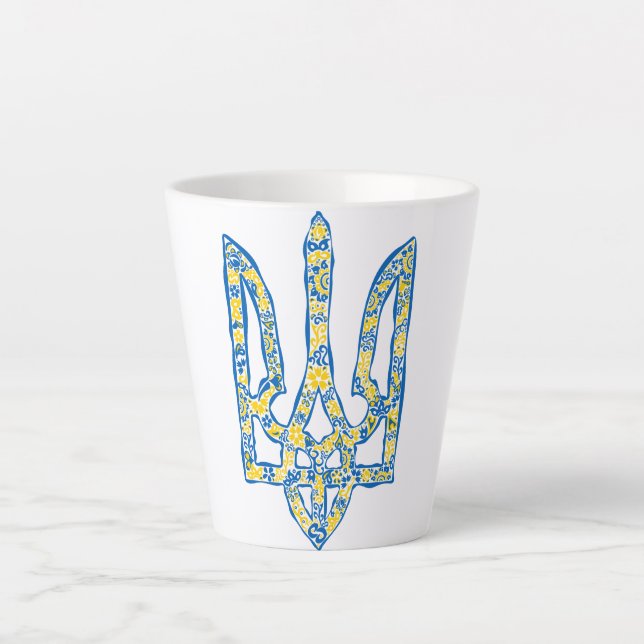 Ukrainian national emblem trident tryzub ethnical latte mug (Front)