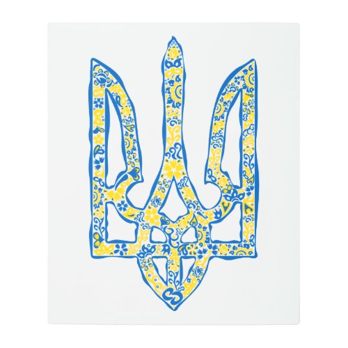 Ukrainian national emblem trident tryzub ethnical metal print