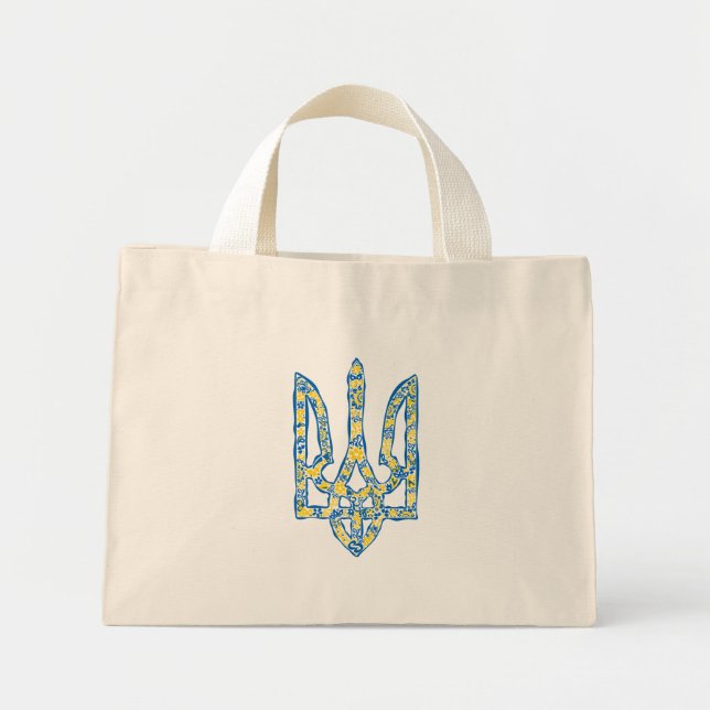 Ukrainian national emblem trident tryzub ethnical mini tote bag (Front)