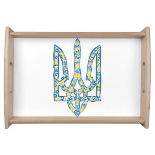 Ukrainian national emblem trident tryzub ethnical serving tray