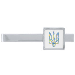 Ukrainian national emblem trident tryzub ethnical silver finish tie bar